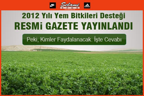 2012 Yılı Yem Bitkileri Desteği Resmi Gazetede yayınlandı