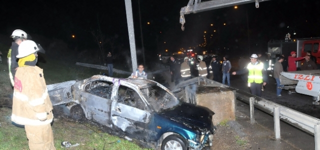 Önce Bariyerlere Çarpıp Takla Attı Sonra Birden Yanmaya Başladı: 1’i Ağır, 2 Yaralı