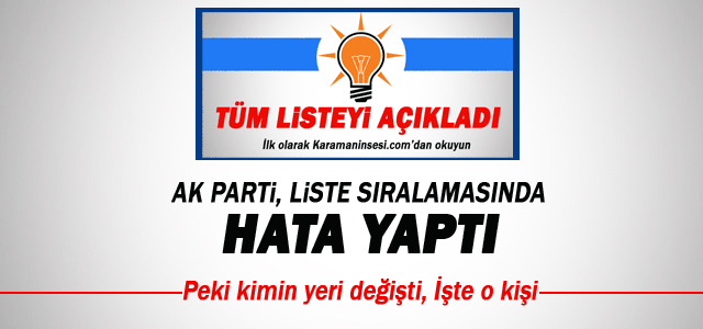 AK Partiʹnin liste sıralamasında hata