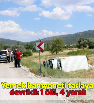 Yemek Kamyoneti Tarlaya Devrildi: 1 Ölü, 4 Yaralı