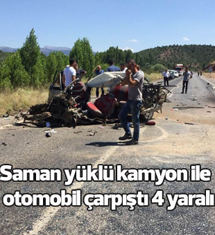 Saman Yüklü Kamyon İle Otomobil Çarpıştı: 4 Yaralı