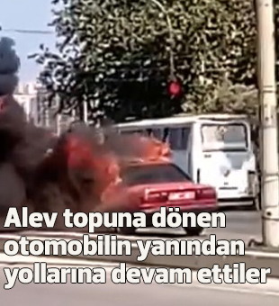 Alev Topuna Dönen Otomobilin Yanından Yollarına Devam Ettiler