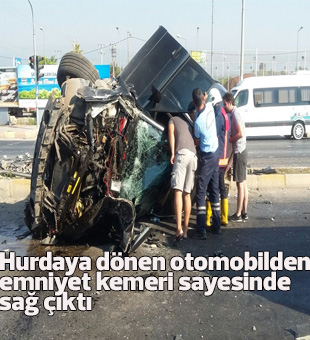 Hurdaya Dönen Otomobilden Emniyet Kemeri Sayesinde Sağ Çıktı