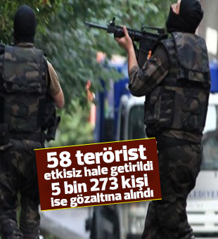 İçişleri Bakanlığı: "Terörle mücadele operasyonlarında 58 terörist etkisiz hale getirildi"