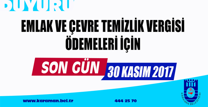 Emlak Ve Çevre Temizlik Vergilerinin Son Günü 30 Kasım