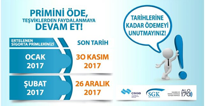 Ertelenen 2017 Ocak Prim Ödemesi Son Gün 30 Kasım