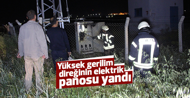 Yüksek gerilim direğinin elektrik panosu yandı