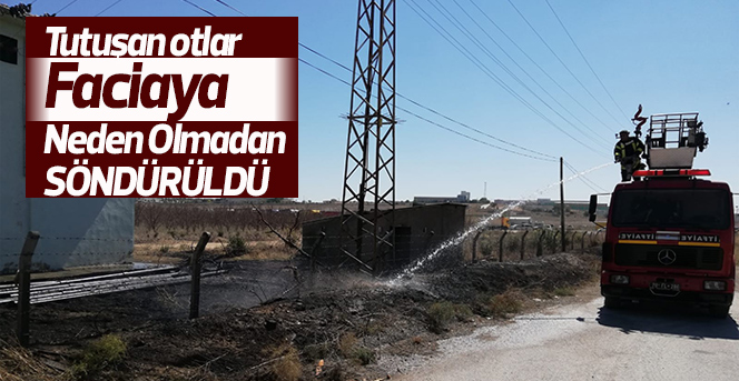 Tutuşan kuru otlar trafo merkezine sıçramadan söndürüldü