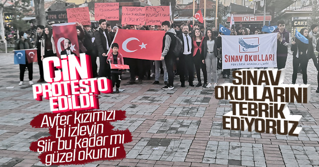 Karaman Sınav Fen Lisesi ve Anadolu Lisesi Çin’i Protesto etti