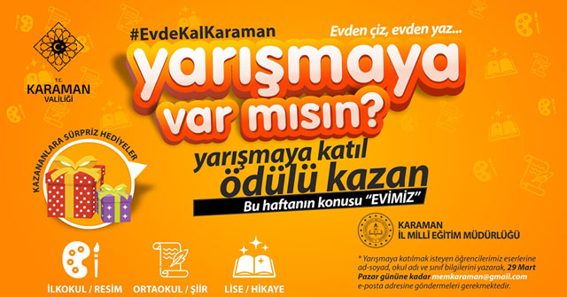 “Evde Kal Karaman” İsimli Ödüllü Yarışma Başlıyor