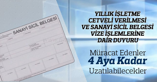 Yıllık İşletme Cetveli Verilmesi İşlemlerine Dair Duyuru