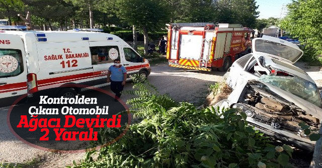 Karaman'da kontrolden çıkan otomobil ağacı devirdi: 2 yaralı