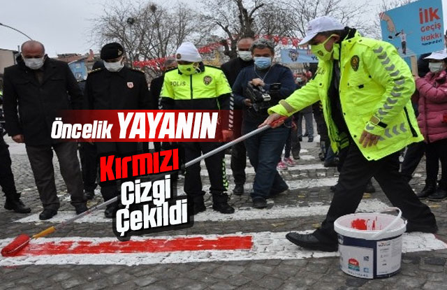 Karaman'da yaya geçidine kırmızı çizgi çekildi