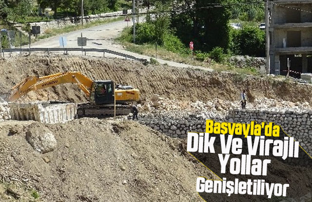 Başyayla'da dik ve virajlı yollar genişletiliyor