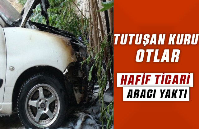 Tutuşan Kuru Otlar Hafif Ticari Aracı Yaktı