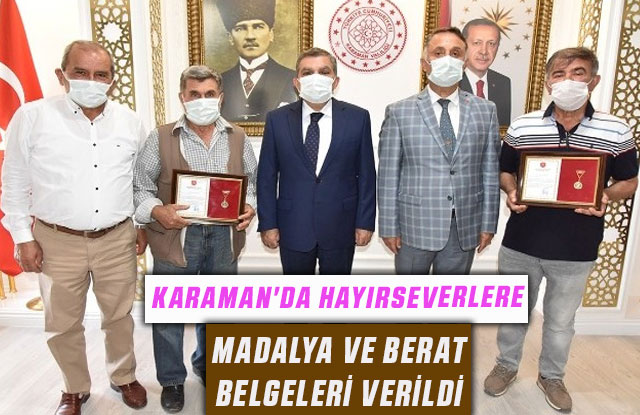 Karaman'da Hayırseverlere Madalya Ve Berat Belgeleri Verildi