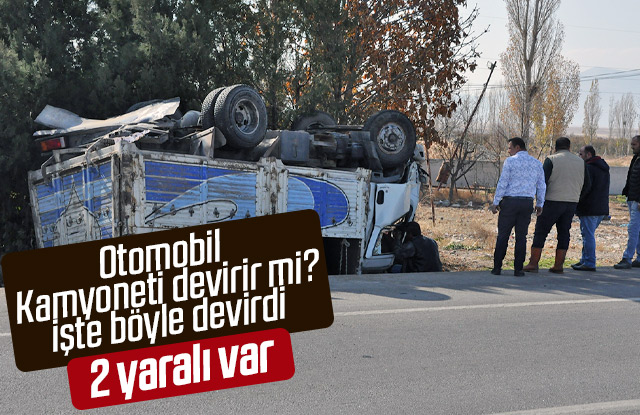 Otomobil Kamyoneti devirdi 2 yaralı var