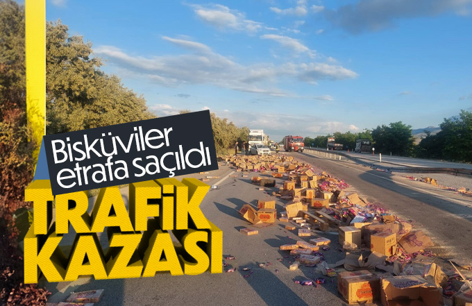 Bisküvi yüklü Tır kaza yaptı